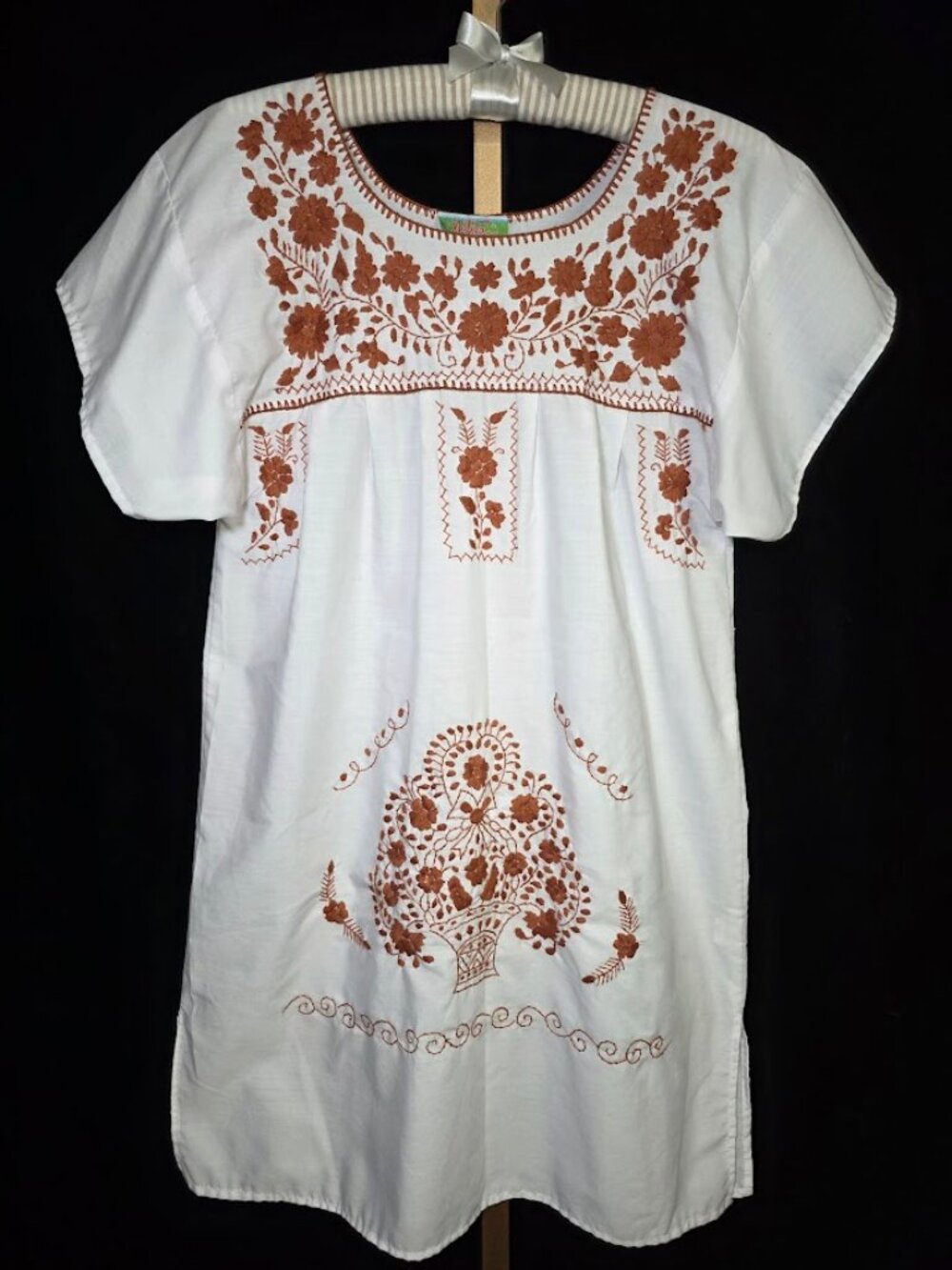 Nativa Floral Embroidered Sort Sleeve Cotton Shift Dress M